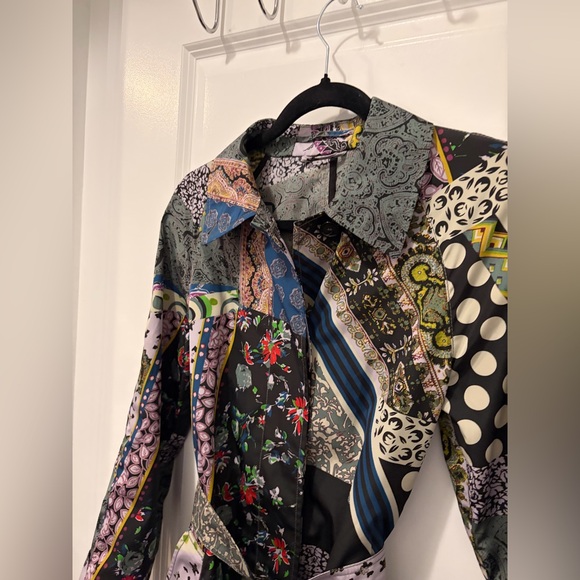 ETRO Milano Colorful Patchwork Belted Trench Coat - Picture 11 of 16
